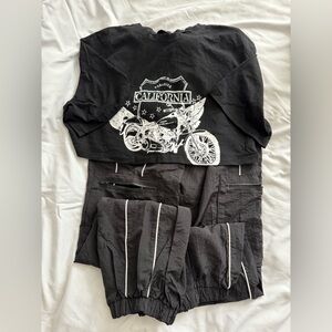 Black/White Graphic Crop Top w Black/White Cargo Pants